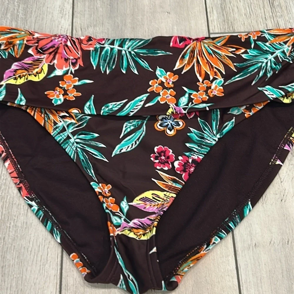 Into the Bleu Brown floral high waist swim bikini bottom